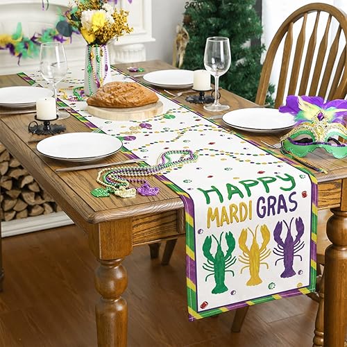 Miniatura 2 de Siilues Decoraciones de Mardi Gras divertido camino de mesa de Mardi Gras feliz Mardi Gras aniversario de temporada festival Mardi Gras decoración