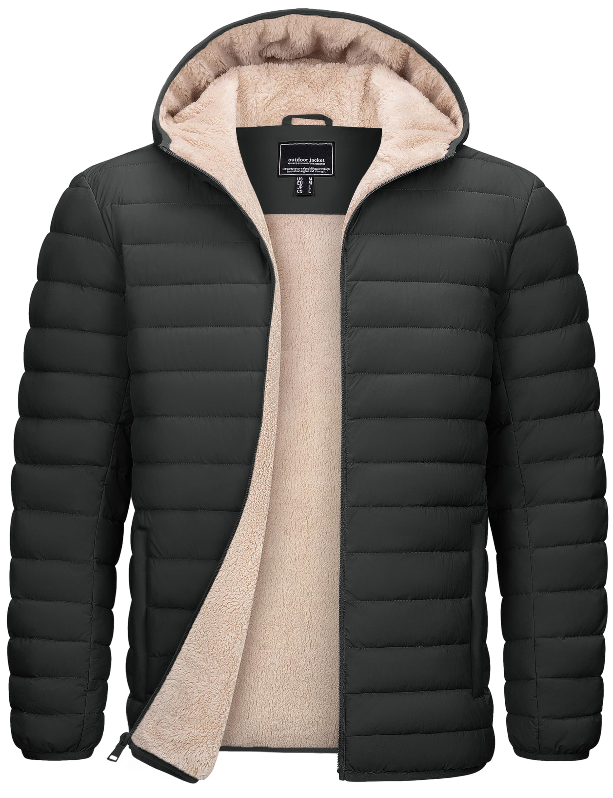 Mens Puffer Jacket Hooded Sherpa Lined Water Resistant Winter Coat