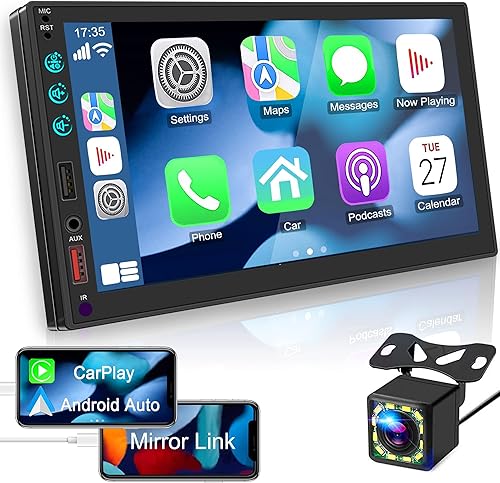 CAROVIN Estéreo de coche doble DIN con control de voz Carplay y Android Auto, pantalla táctil capacitiva HD LCD de 7 pulgadas, receptor de audio disponible en Yaxa Colombia