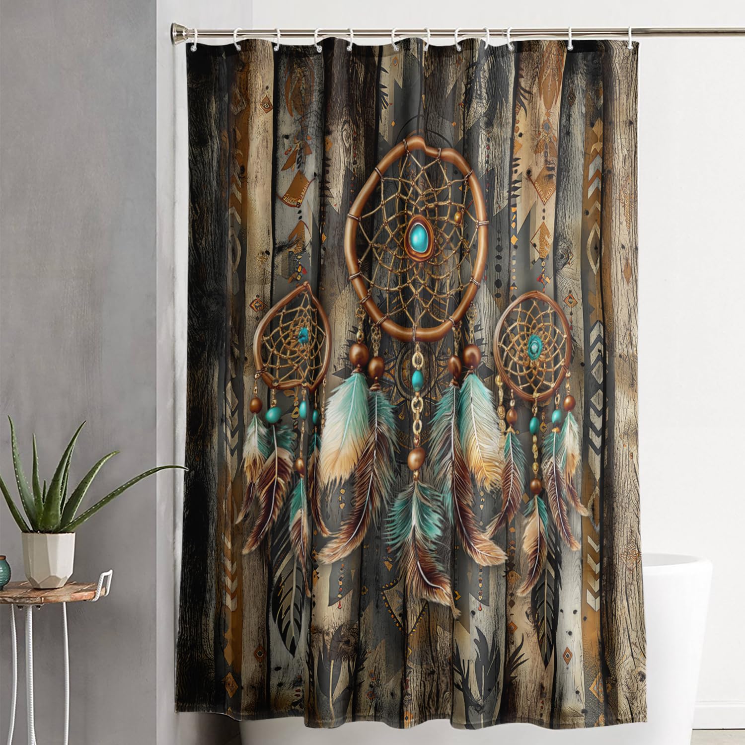 AILONEN Dream Catcher Shower Curtain Set,Vintage Wood Bathroom Decor for Kids Teens Adults,Southwest Native Bohemian Waterproof Shower Curtain with Hooks,72