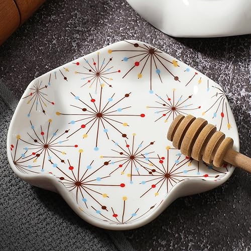 Honeydak Soporte para cuchara de cocina de mediados de siglo para encimera de cocina, lindo soporte de cuchara de cocina de cerámica para estufa,