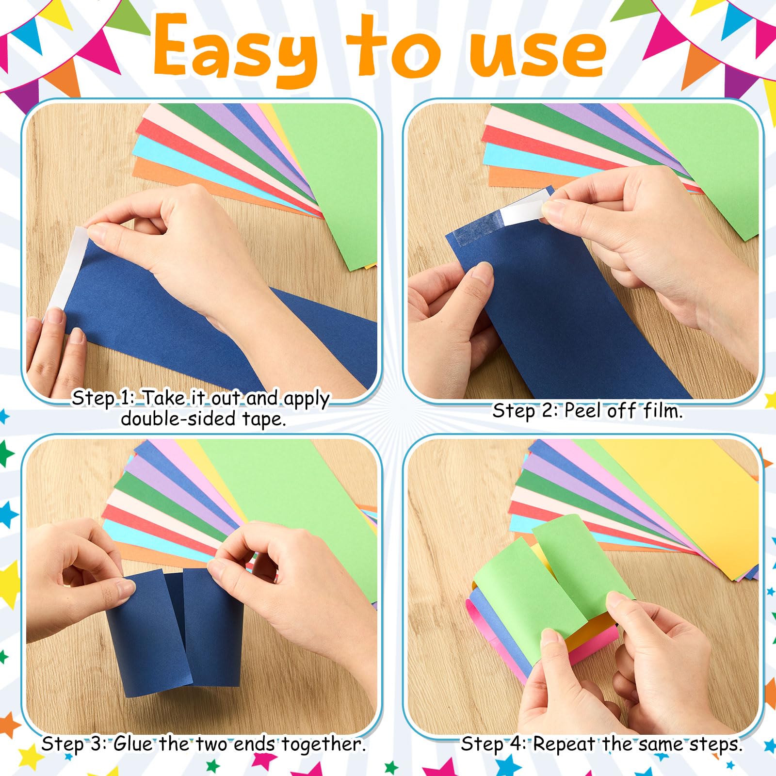 Maitys Papierkettenstreifen und Spiegelstern-Girlande, 3,5 m, Papier-Banner mit doppelseitigem Klebeband zum Basteln, Geburtstag, Hochzeit, Festival, Mottoparty, Dekoration, mehrfarbig, 8,9 x 30,8 cm