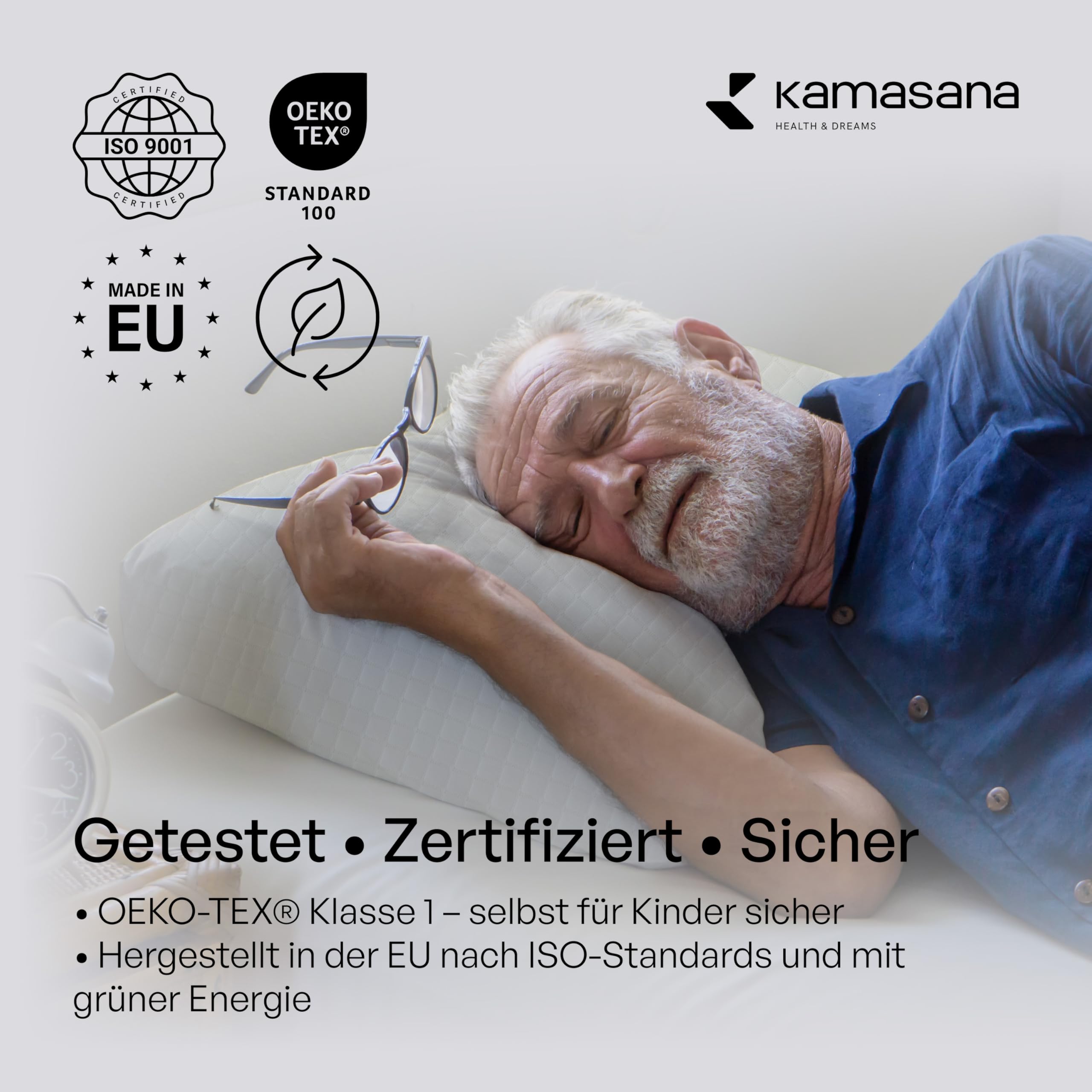 Hohes Memory Foam Seitenschläferkissen 40 x 80 x 16 cm – Orthopädisches Nackenstützkissen – Ergonomisches Kopfkissen mit weicher und Fester Seite