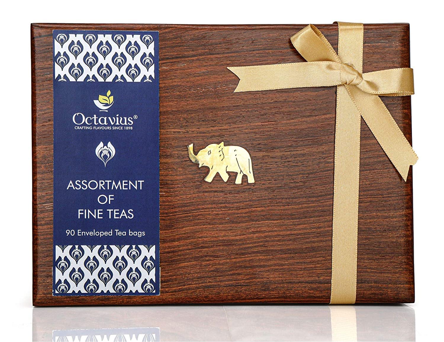 Octavius Ribbon Decorative Assortment Of Fine Black & Green Teas In Dark Wood Caddy Gift Box - 90 Teabags For Tea Lovers | Gift Hamper For Family, 1.05 Kg