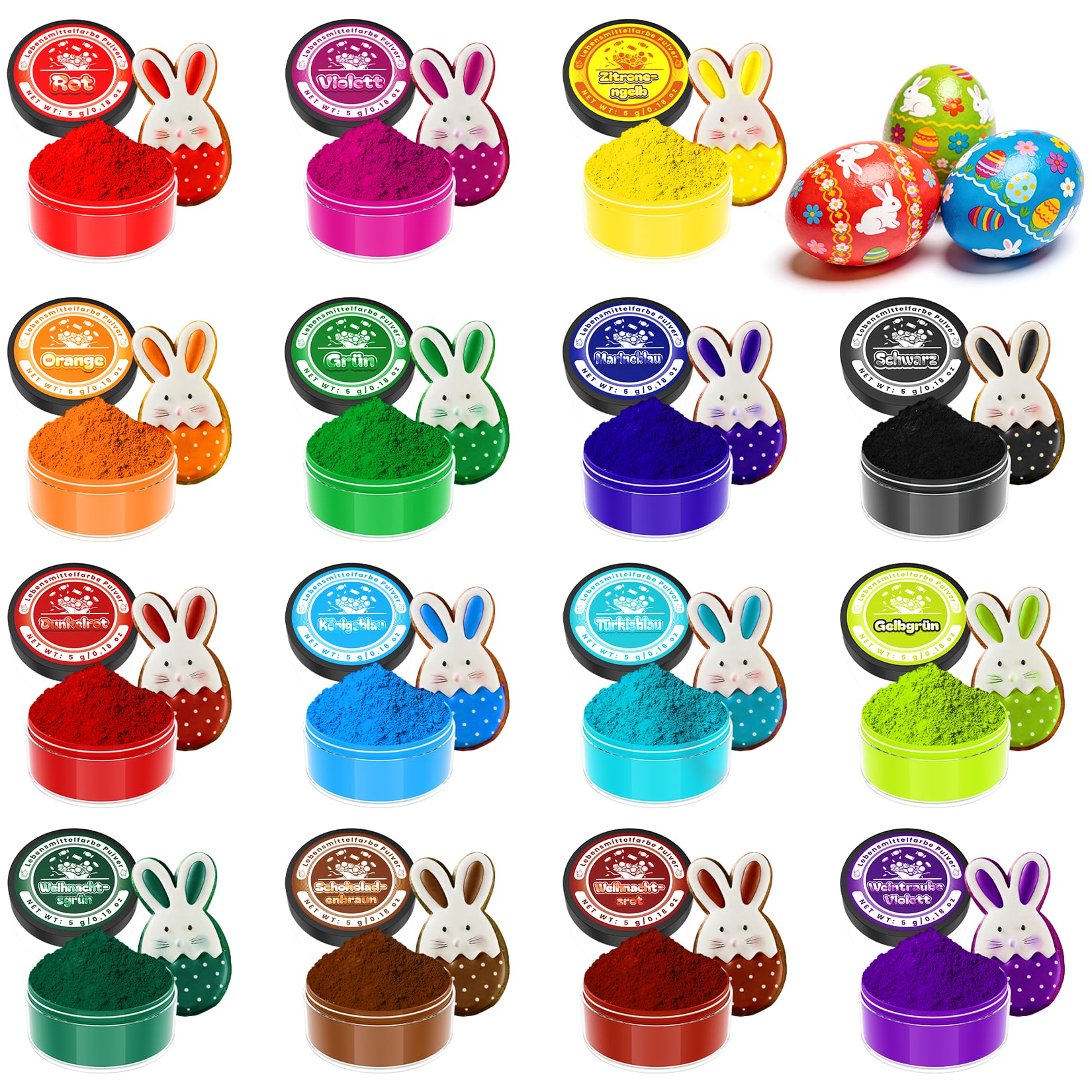 Lebensmittelfarbe Pulver – 15 x 5g Leuchtendes Lebensmittelfarbe Set, Hochkonzentrierter Lebensmittel Farben zum Dekorieren von Kuchen, Macarons, Buttercreme, Donut, Backen, Schleim – Vegan, Sicher