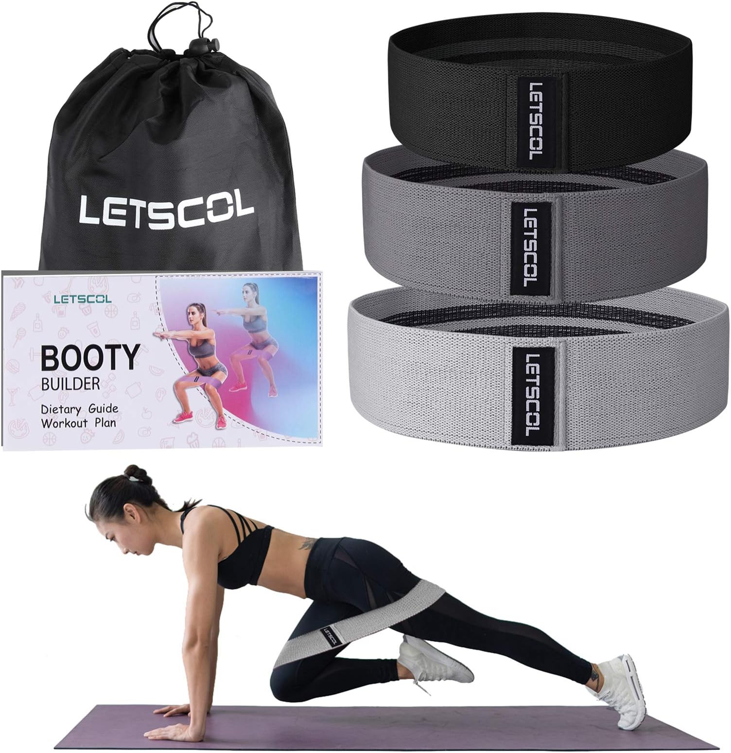 LETSCOL Resistance Bands for Legs and Butt,Exercise Bands Booty Bands Workout Bands Hip Band Glute Bands,Fabric Resistance Bands Stretch Bands Anti Slip Elastic Bands