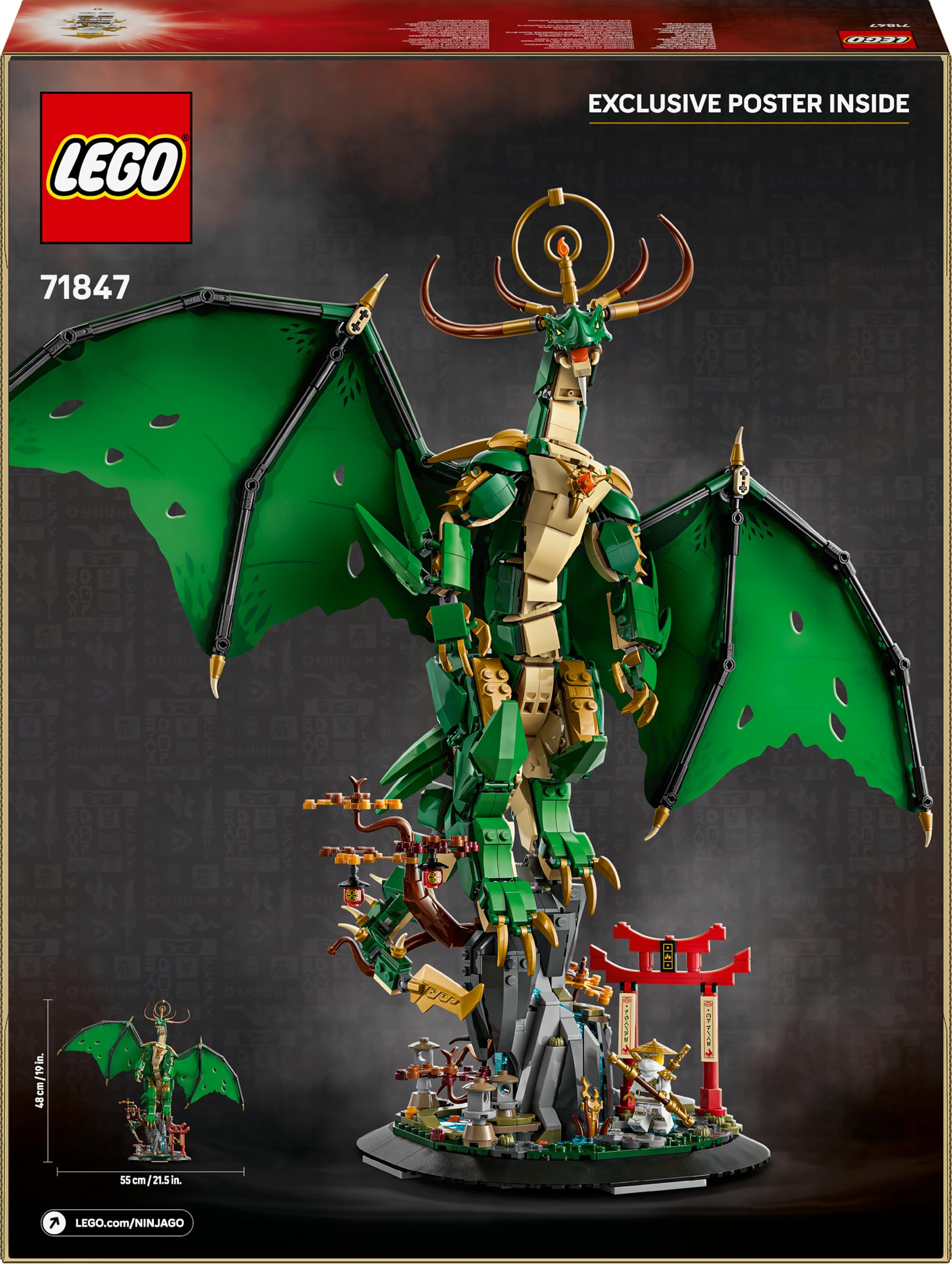 LEGO NINJAGO Wächterdrache Bauset - Mit Drachenfigur, Meister Wu Minifigur & Ständer – Bauspielset für Jungen ab 14 Jahren & Teenager 71847