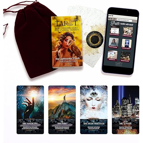 TAROTskills Lightworker’s Tarot Deck – 78 Beginner Tarot Cards with Rider Waite Symbols, Chakra & Reiki Aligned, Easy Upright/Reversed Meanings, Intuitive Spiritual Guidance, USA-Made