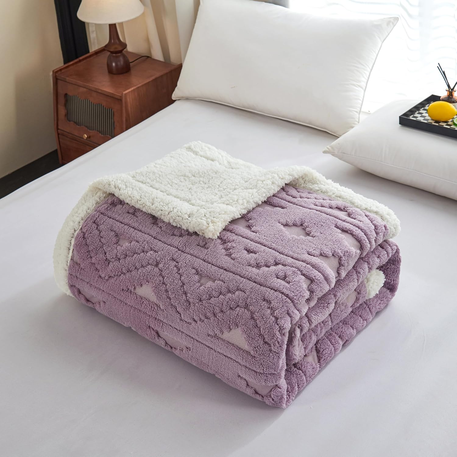 LEVINIS Boho Sherpa Fleece Blanket 80'' × 90'', Ultra Soft Aztec Queen Blankets for All Season, Cozy, Plush, Bohemian Throw Blanket for Bed Couch Sofa Office Camping, Purple - Image 8