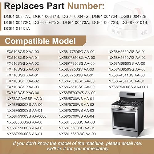 Miniatura 2 de DG64-00473A - Pomos de estufa de gas mejorados compatibles con perillas de estufa Samsung Nx58f5700ws Nx58h5600ss Nx58h5650ws Nx58j7750ss (1 unidad)