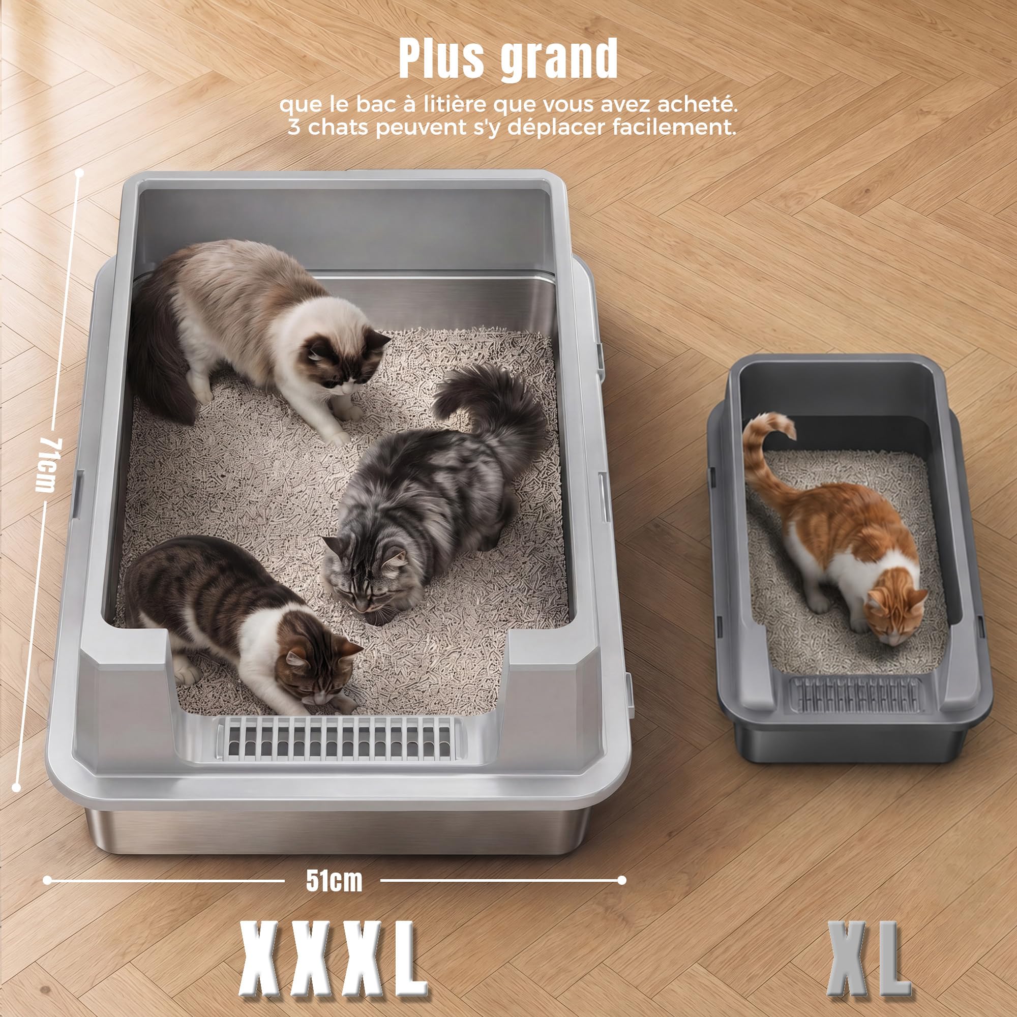 JUMMICO Bac A Litiere pour Chat XXXL, 120L Bac Litiere pour Chat – 3 en 1 (Ouvert/Semi-Fermé/Fermé), Couvercle Ouvert À 150°, Anti-Rayures, Anti-Fuites, Facile À Nettoyer, Plateau Anti-Sable