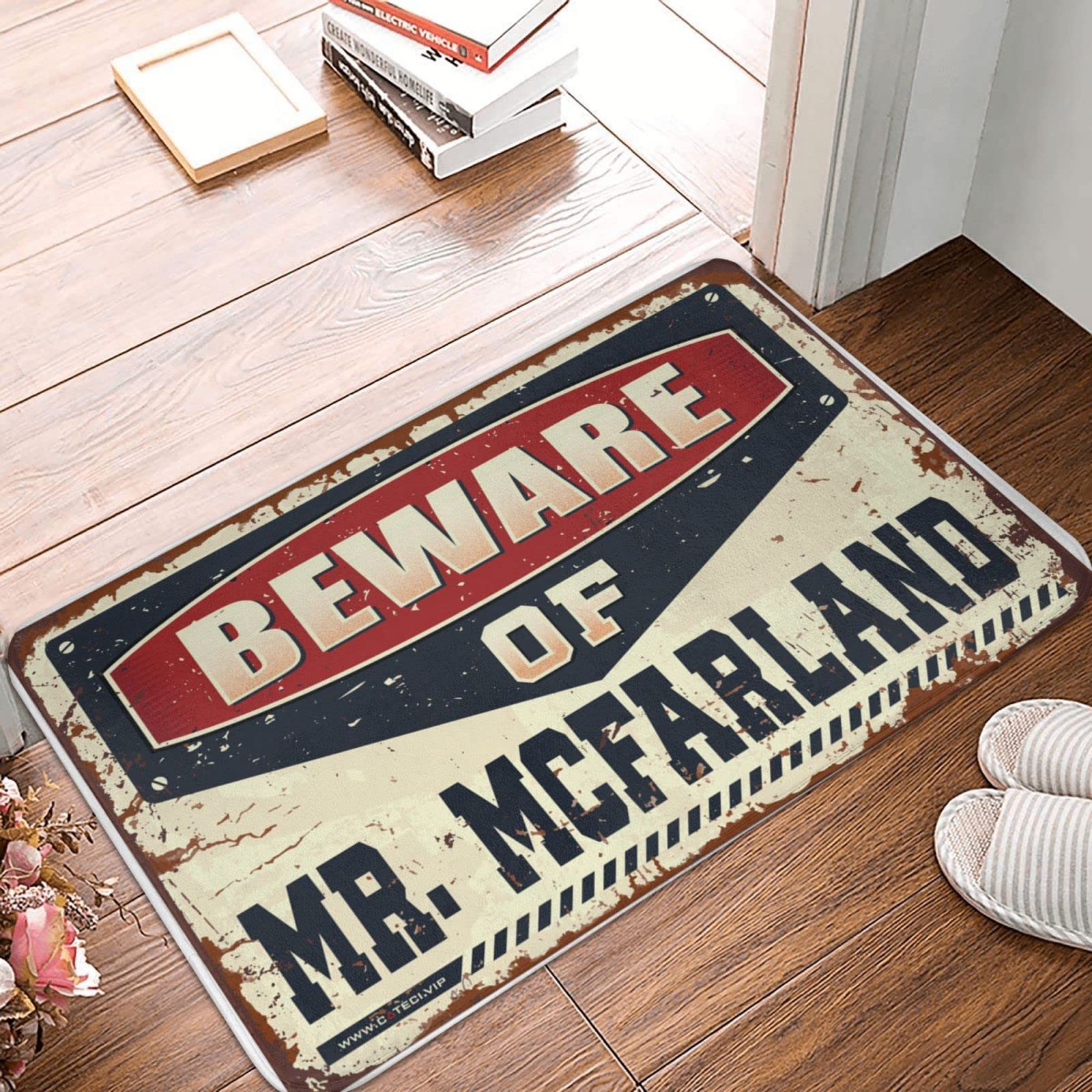Dsoluuing Zerbino per esterni, con scritta "Beware of Mr. McFarland", tappetino di benvenuto estivo, zerbino per ingresso esterno (dimensioni: 65 x 90 cm)