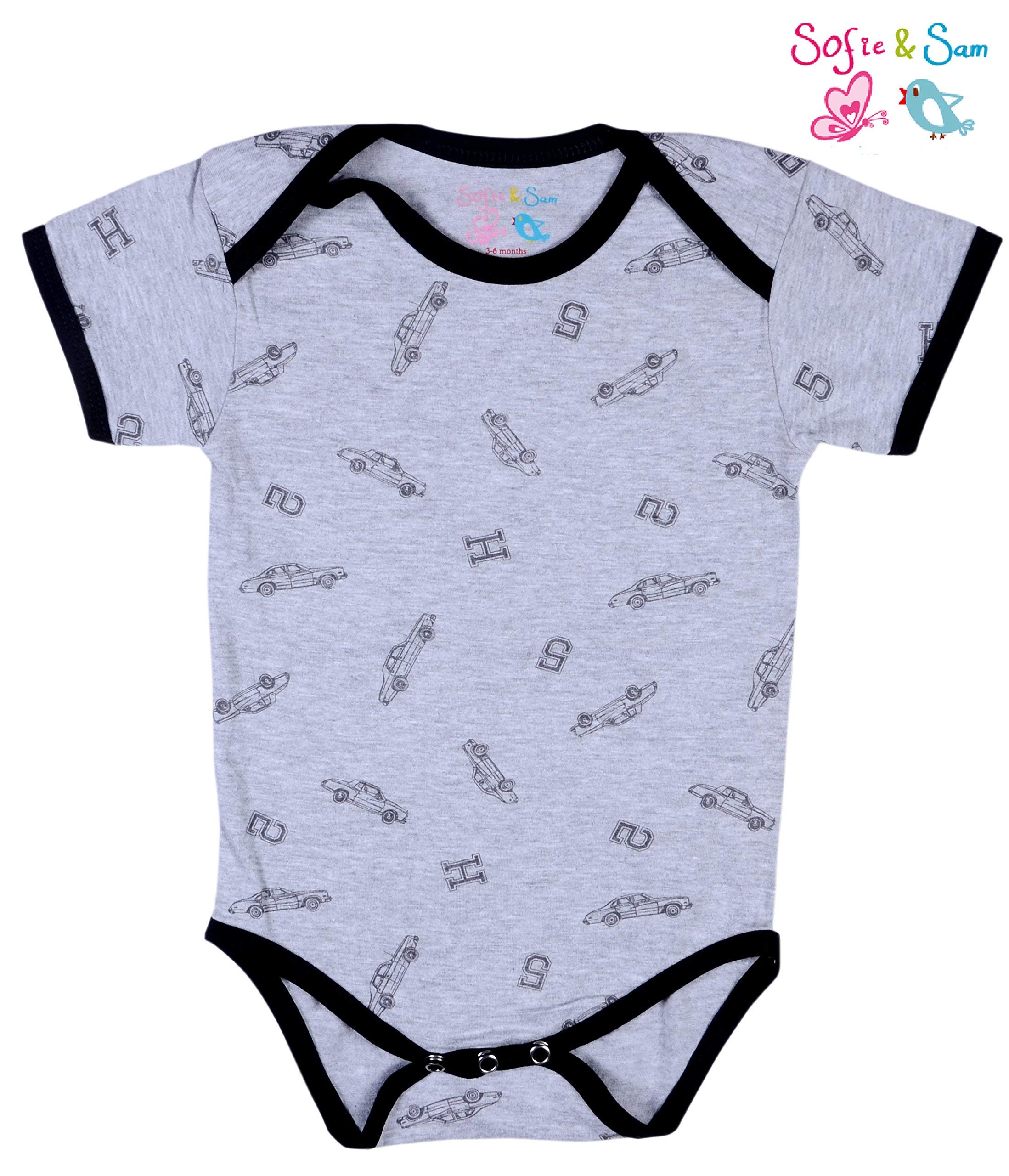 Sofie & Sam Cotton Baby Romper Half Sleeves Dinosaur/Car/Bear (9-12 Months) - Pack of 3 2