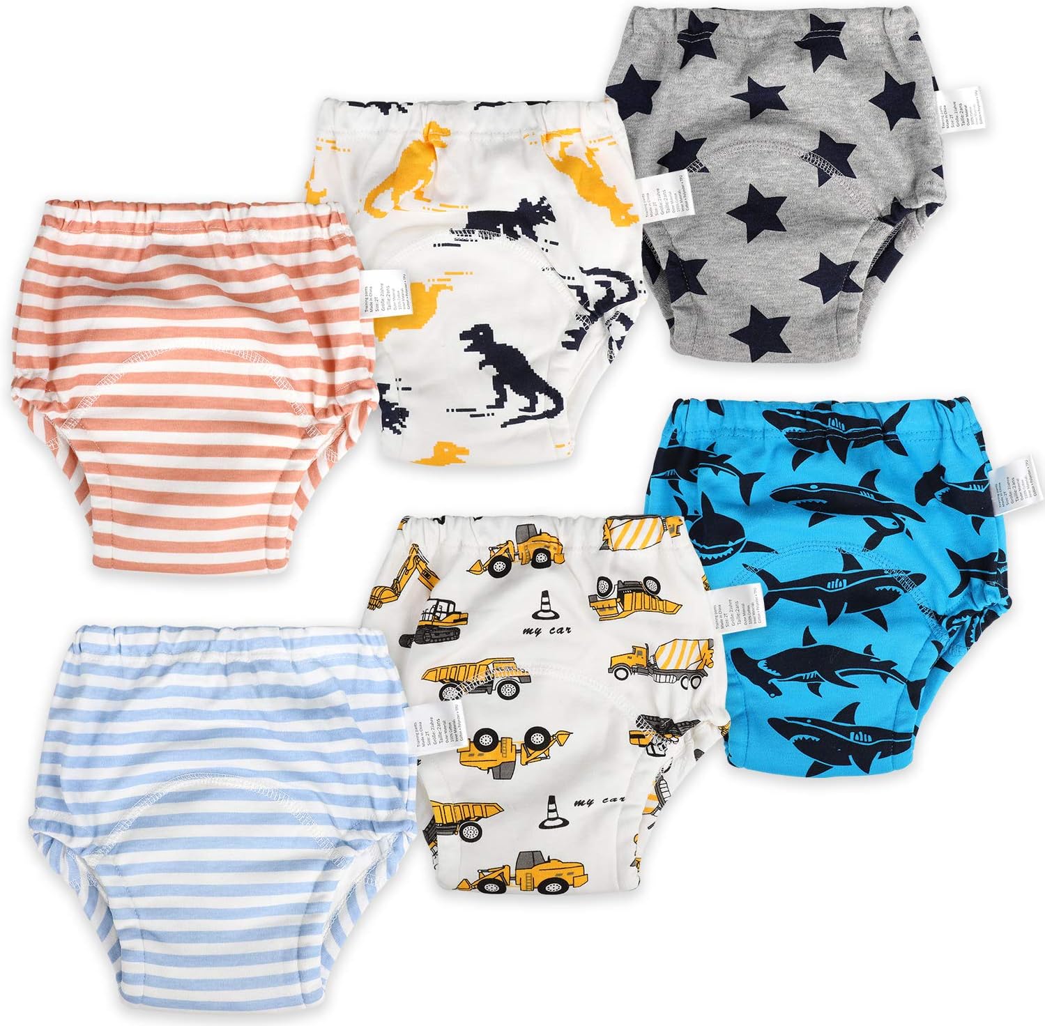 MooMoo Baby 6 Packs Cotton Training Pants Reusable Toddler Potty Training Underwear for Boy 12M-6T