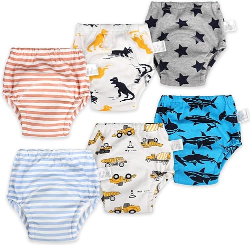 MooMoo Baby 6 Packs Cotton Training Pants Reusable Toddler Potty Training Underwear for Boy 12M-6T