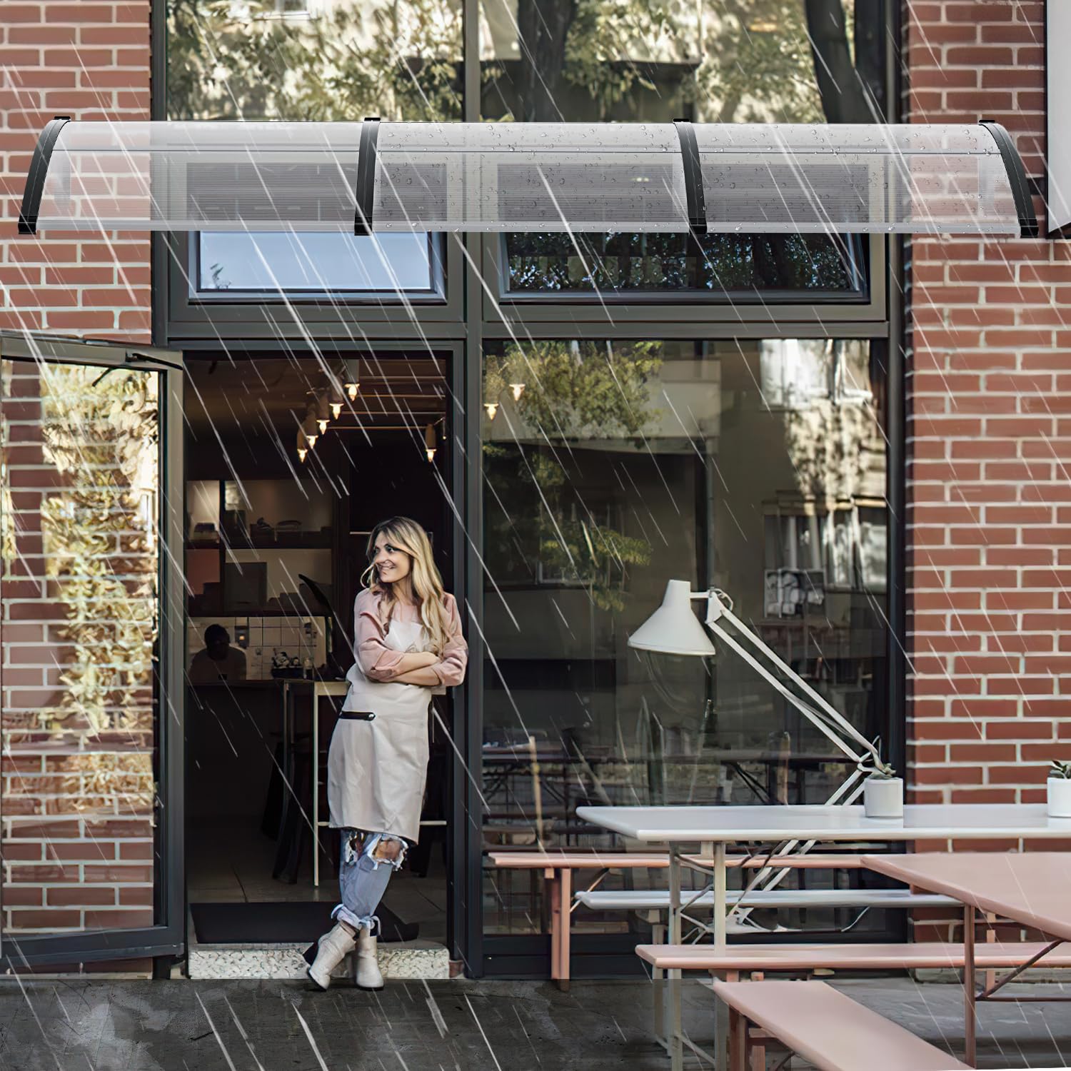 Toldo para Puerta 100x300 cm, marquesina para Puerta de Entrada de 6 mm de Aluminio y policarbonato, marquesina Transparente arqueada, protección contra el Sol y la Lluvia