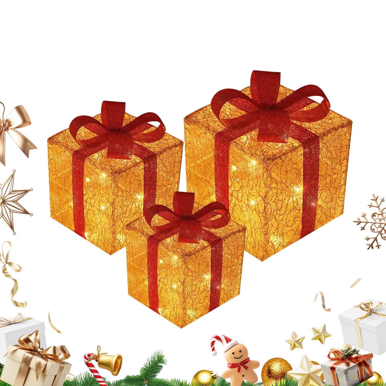 Scatola Di Natale Con 3 Pezzi Decorazioni Natalizie | Decorazioni A LED Per Natale Per Proprietari Di Casa Appartamento Ufficio Casa Ingresso Finestra Display Soggiorno Camera Da