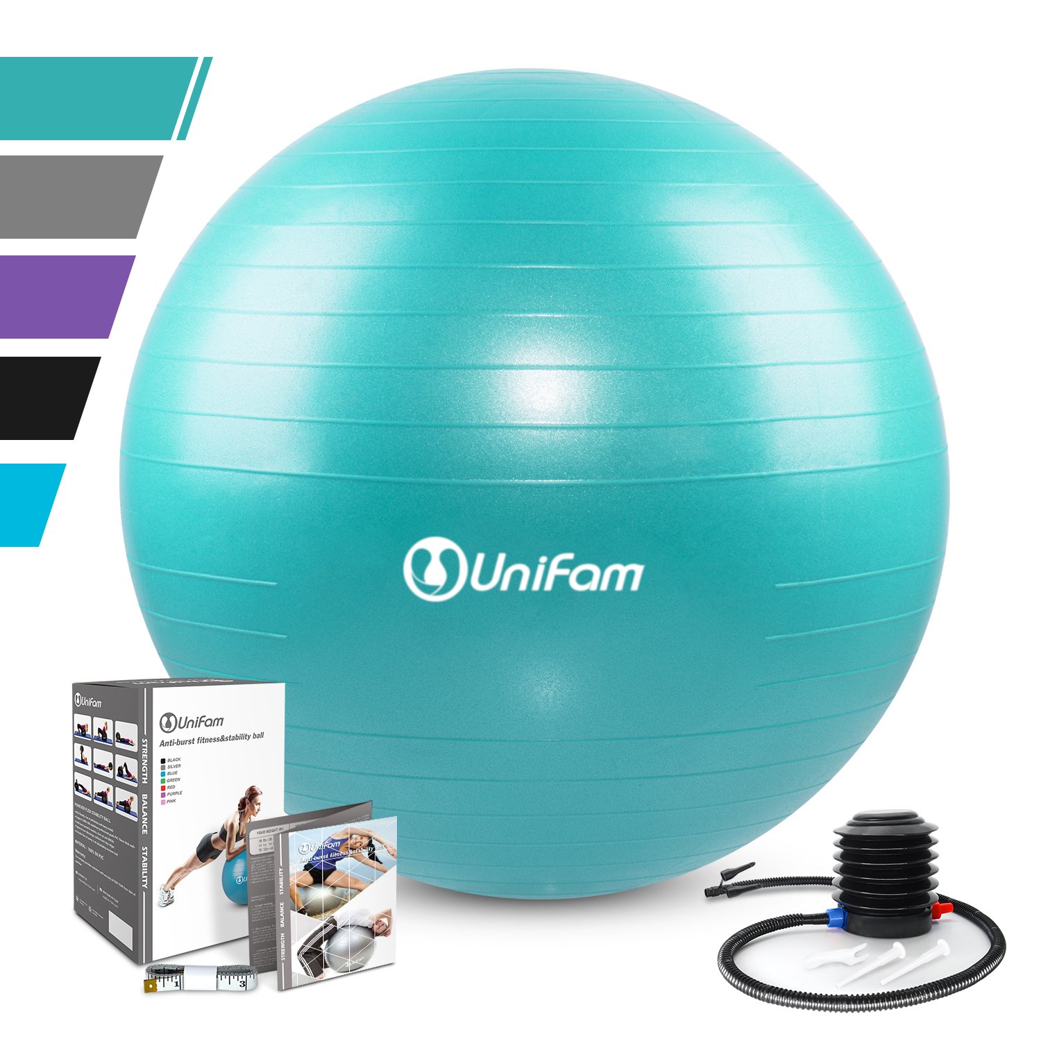 Exercise Stability Ball Chair with Hand Pump Use for Crossfit, Yoga, Balance & Core Strength Training, Non-Slip & Anti-Burst Extra Thick Fitness Ball(Turkis&55CM)