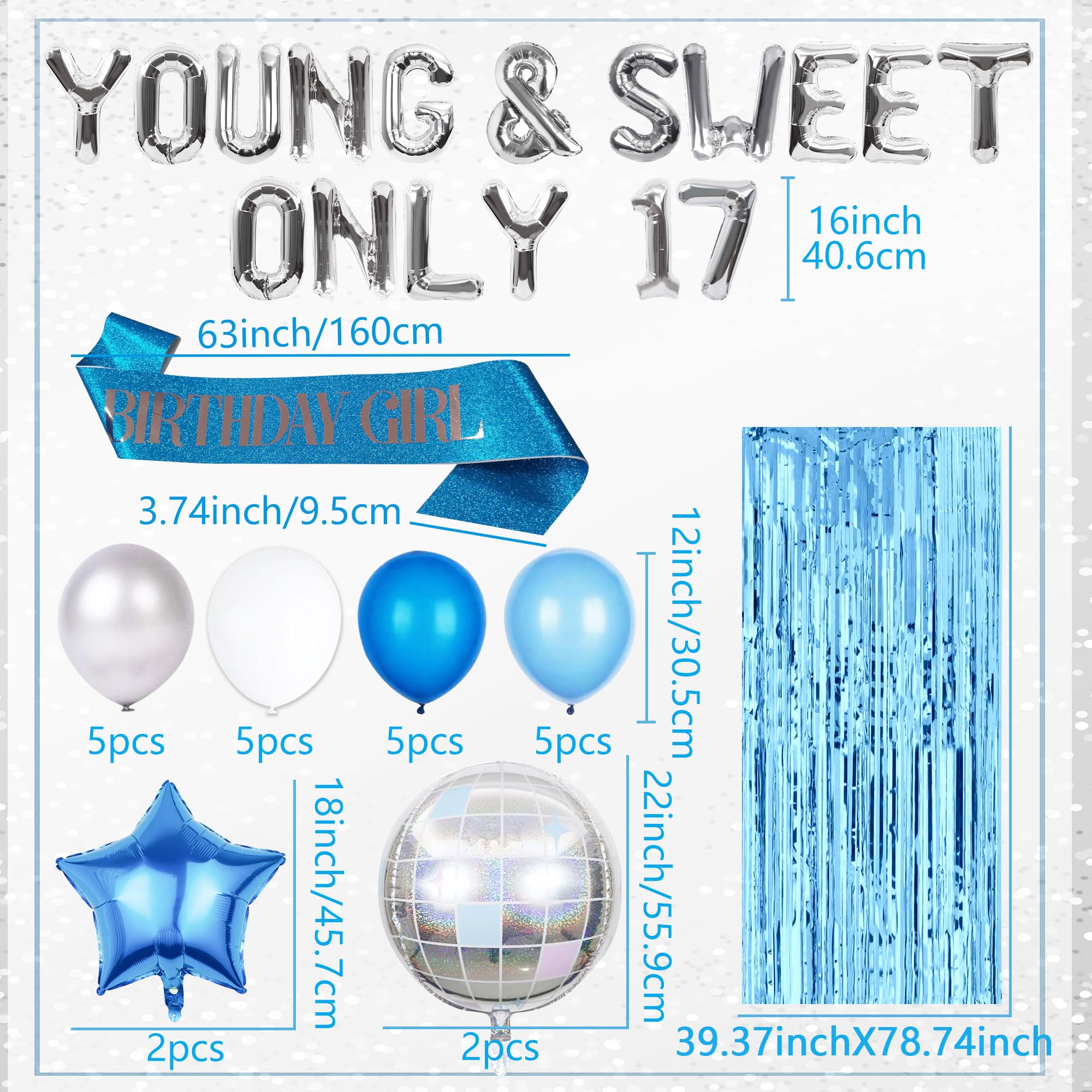 Roaring Good Time decorazione di compleanno blu argento young and sweet only 17 banner di compleanno young and sweet only 17 decorazione dancing queen 17 palloncini disco striscione di compleanno