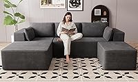Vista 14 de Sofás seccionales sin hueso de 106 pulgadas para sala de estar, sofá modular en forma de L con asiento profundo de gran tamaño orientado a la Gris