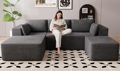 Sofás seccionales sin hueso de 106 pulgadas para sala de estar, sofá modular en forma de U con asiento profundo, otomana extraíble, sofá de 4 plazas