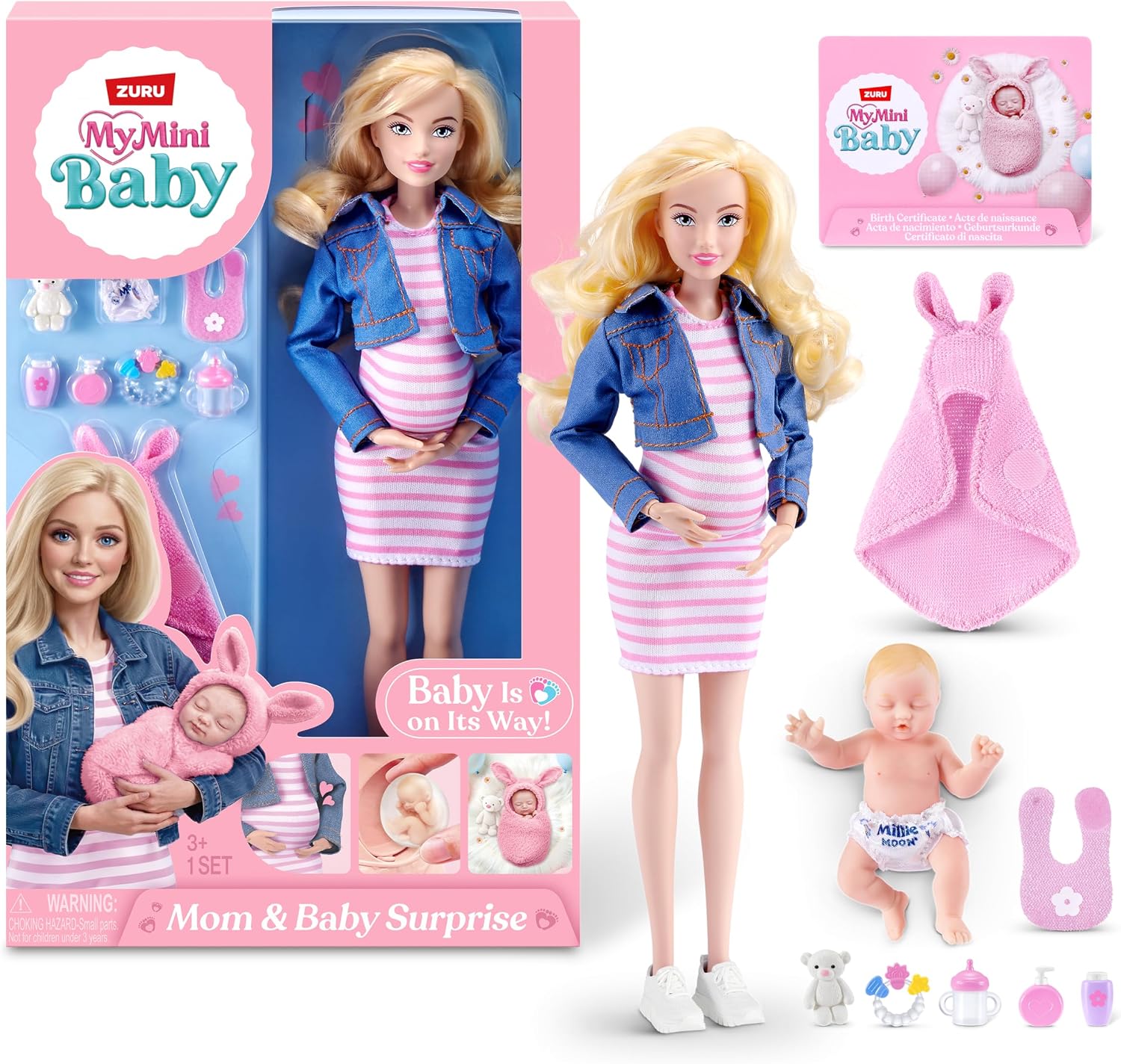 MY MINI Mom & Baby Surprise (Brittany) By ZURU | mini pregnancy doll toy with newborn baby accessories, realistic nurturing play, collect all 3, play & display, kids gifts