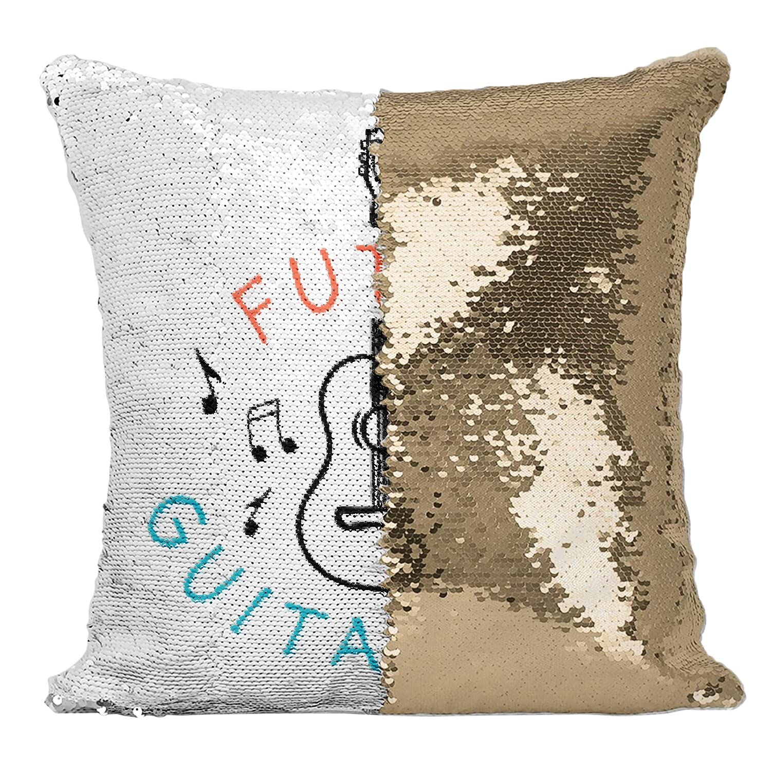 Coussin de Musique Sequin Futur Guitariste - Paillettes Dorées Décoration Haute Qualité