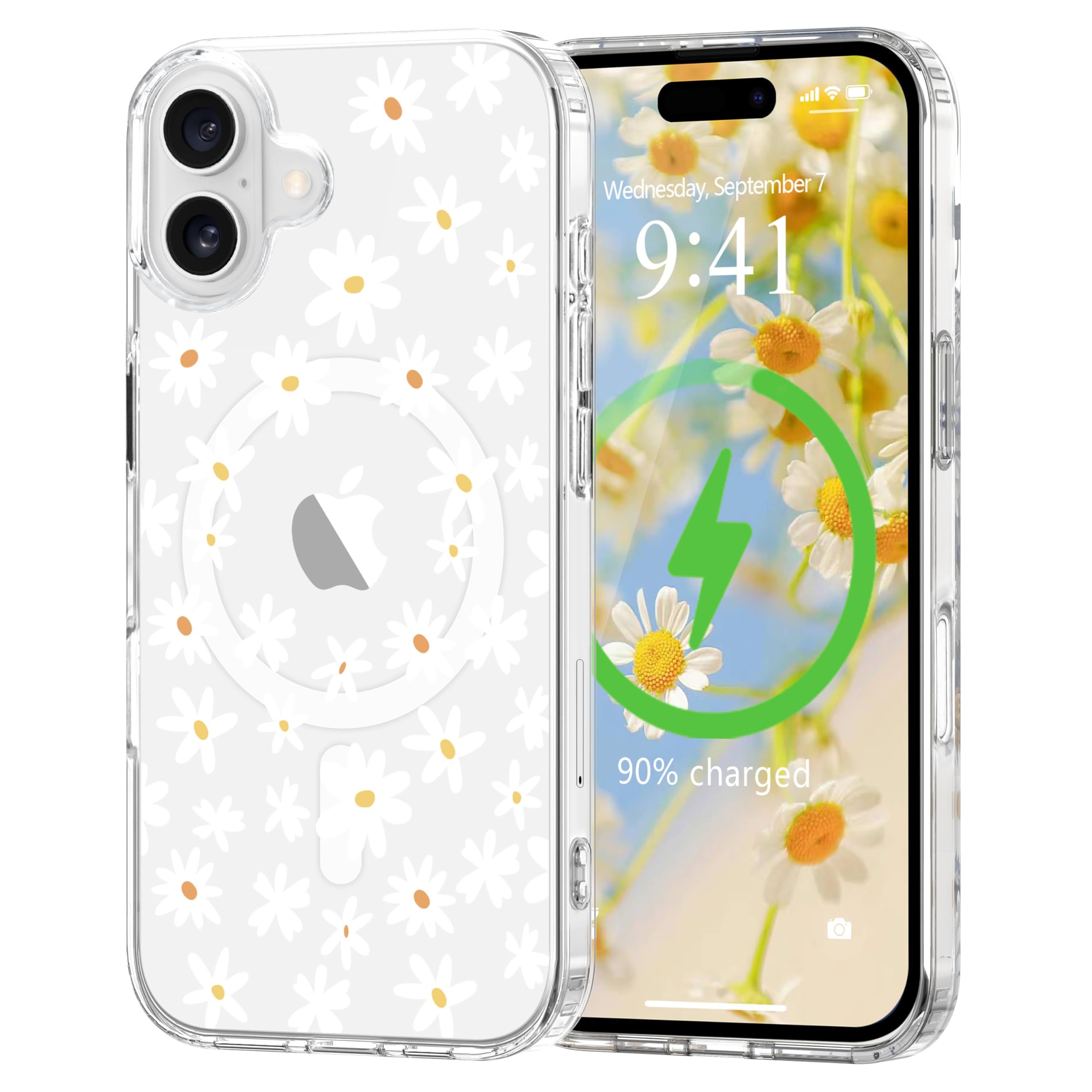 L-FADNUT for iPhone 16 Case [Compatible with Magsafe], Cute Flower Girls Women Clear Case Silicone Shockproof Protective Cover with Pretty Floral