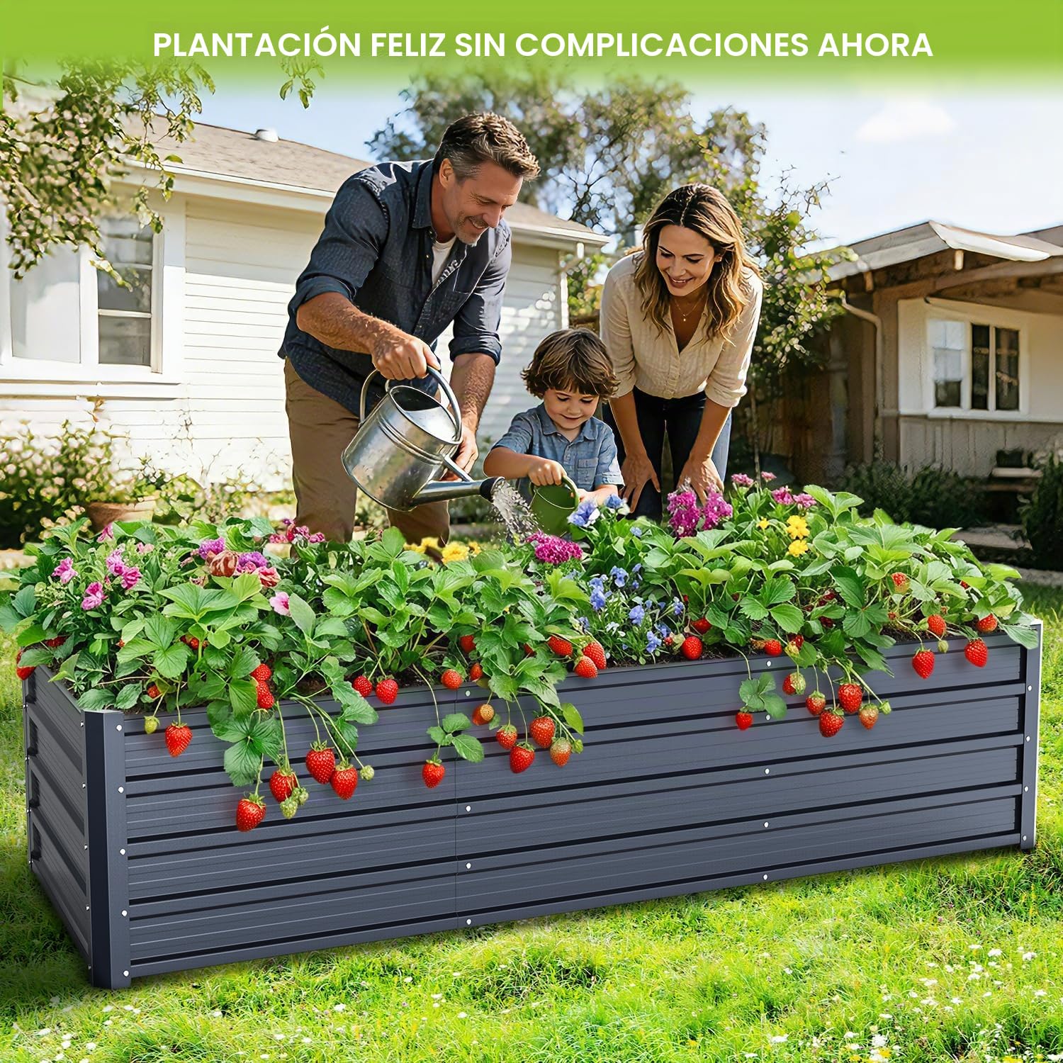 Ohuhu Bancal de metal para plantas de 240 x 90 x 45 cm, bancal alto para jardín de chapa de acero resistente con diseño estable, protección contra la corrosión y larga durabilidad, ideal para