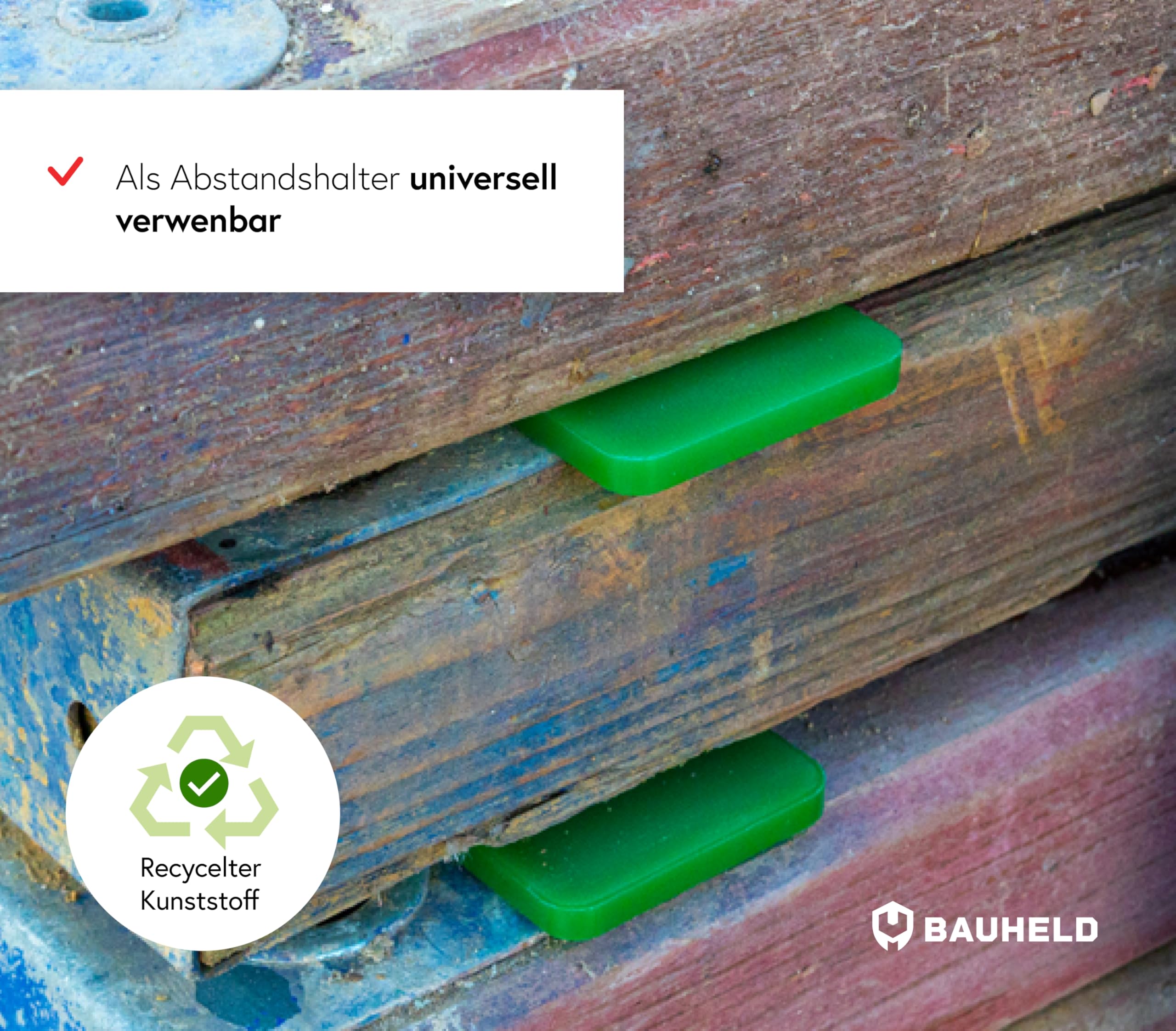 BAUHELD Universal Unterlegplatten 60x40 - Set [160 Stück] - Made in Germany - Rutschfeste Abstandshalter aus Kunststoff - Als Unterlegkeile, Kunststoffplatte, Fliesenkeile oder Verglasungsklötze