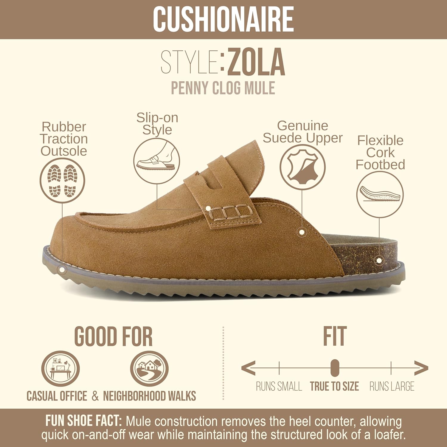 CUSHIONAIRE Zola Women’s Penny Clog Mule – Suede Slip-On with Memory Foam, Cork Footbed & Flexible Outsole - Image 4