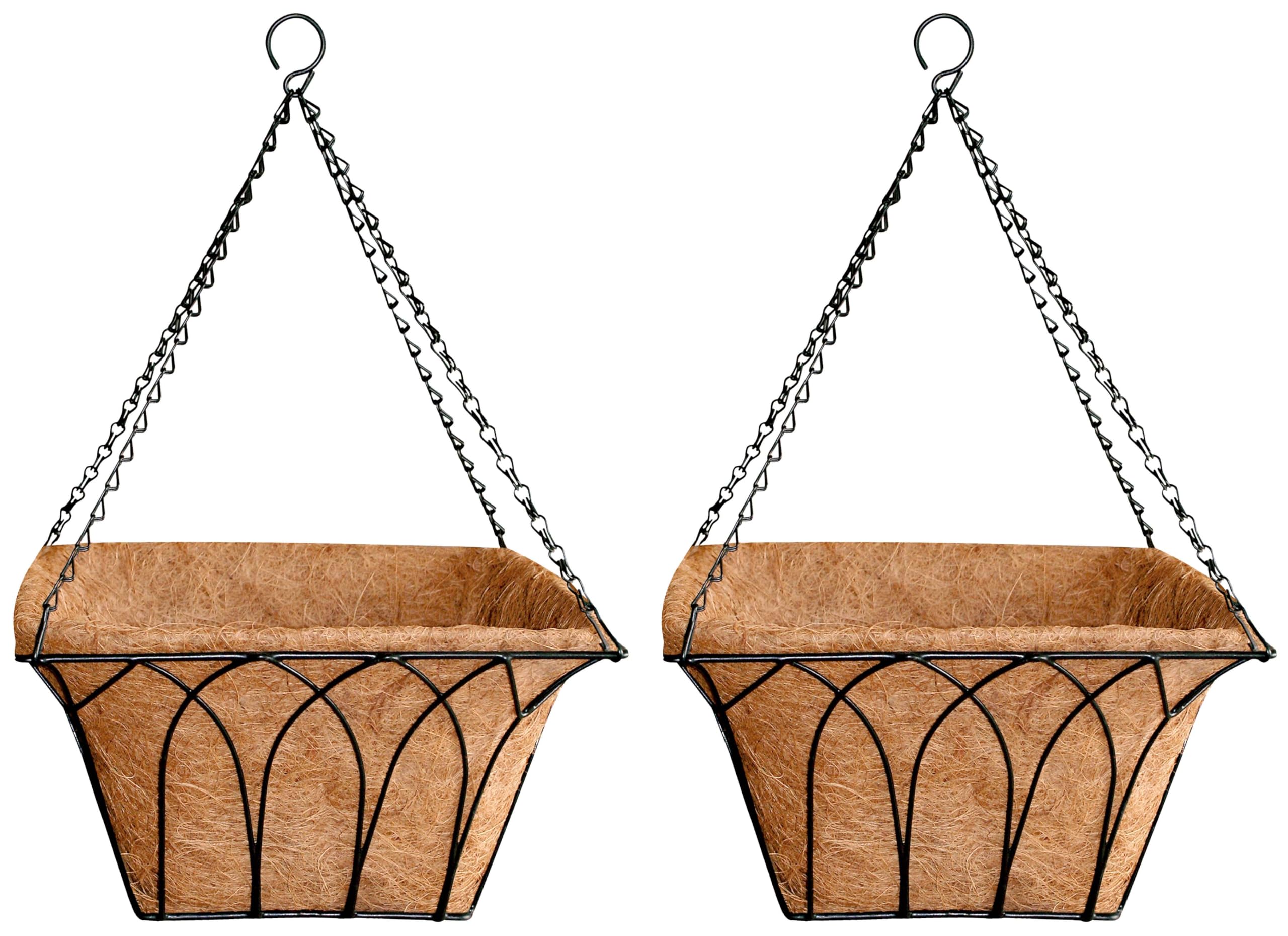 GARDEN KING- 14 Inch Square Hanging Basket with Metal Chain & Coco Liner, Coir Hanging Square Gothic Plant Container for Indoor and Outdoor Garden (Set of 2 Pc) (B01DESZT9G) Amazon Price History, Amazon Price Tracker
