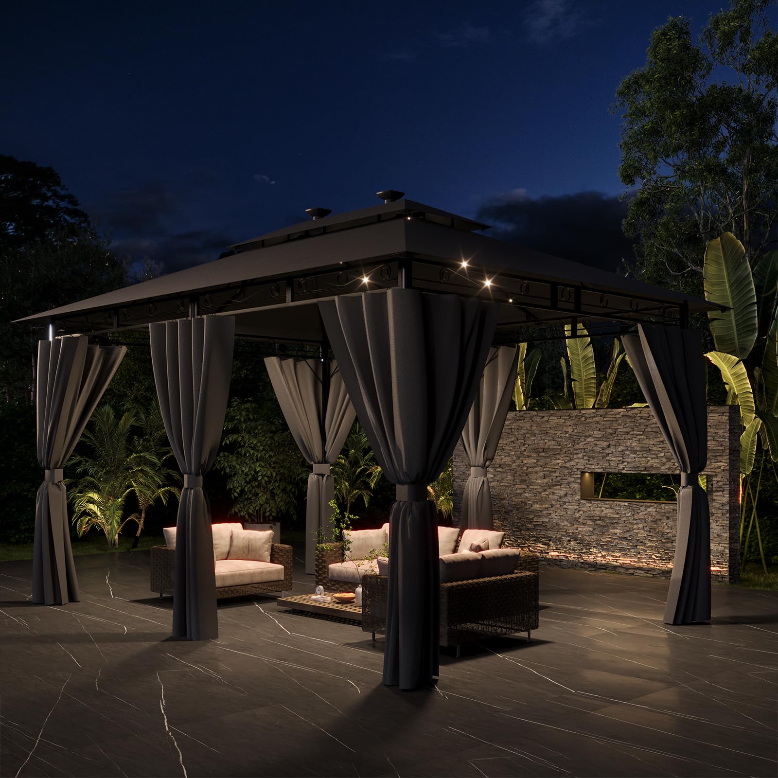 Devoko Cenadores para Jardin 3x4,Impermeable Cenador 3x4,Resistente Cenador al Aire Libre,Marco de Metal con Mosquitero Cenador,Gris
