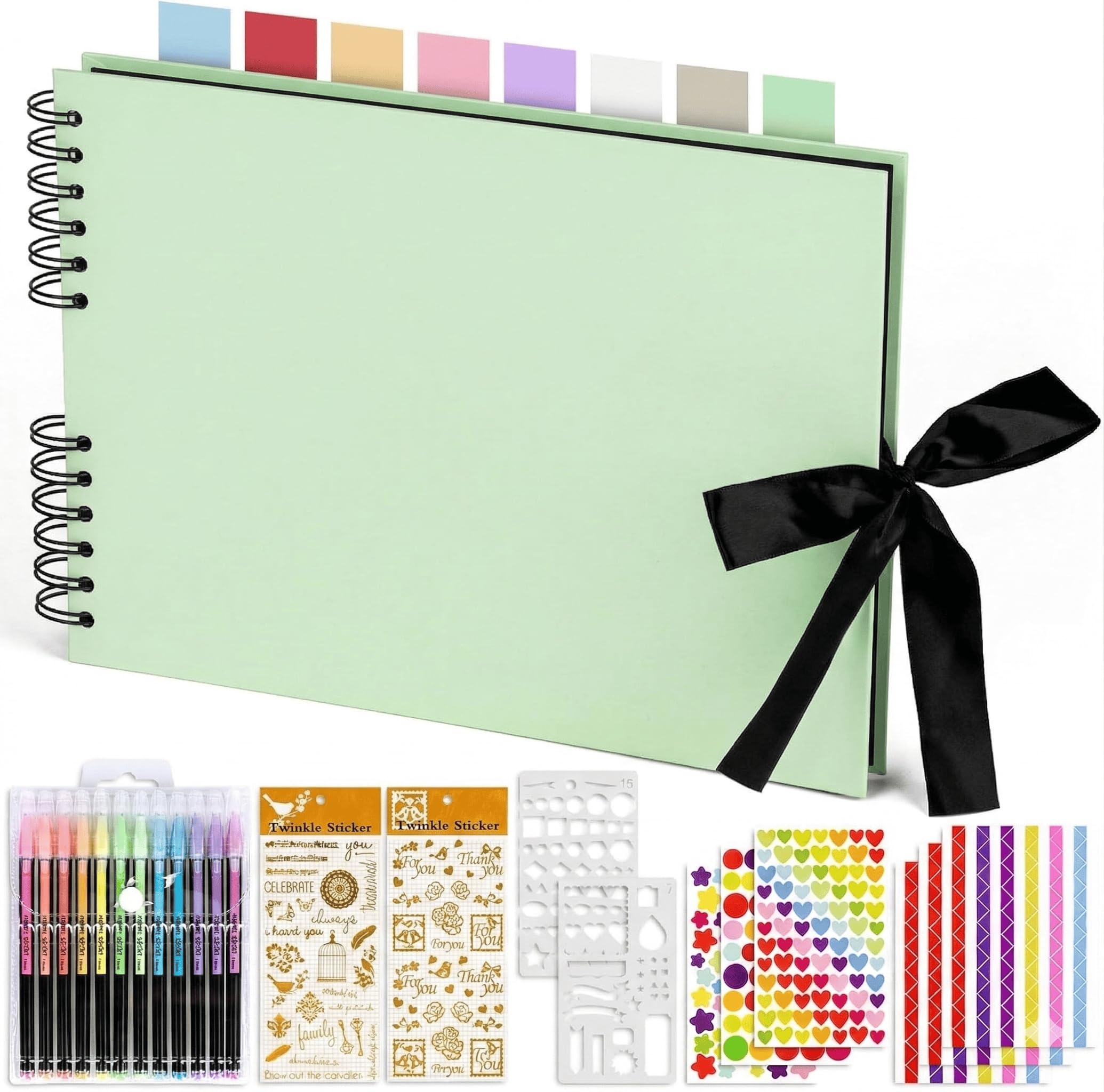 KASZOO Fotoalbum Zum Selbstgestalten, Scrapbook Grüne 80 Seiten Fotobuch Zum Einkleben, DIY Geschenk Fotoalbum Set Für Familie Baby Geburtstags Jahrestag Valentinstag Hochzeit