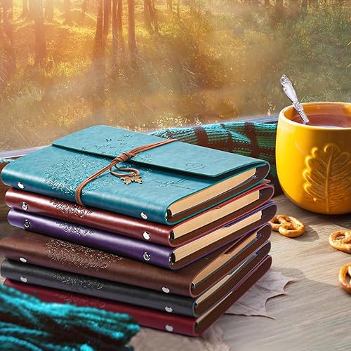 Miniatura 6 de Paquete de 6 cuadernos de cuero, diario de viaje a granel, diarios vintage recargables para escribir, regalos de diario para mujeres, hombres,