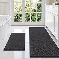 Vista 136 de Smiry - Juego de alfombras de baño de 2 piezas, suaves, absorbentes, de felpilla, lavables a máquina, antideslizantes, para bañera, ducha y piso Gris