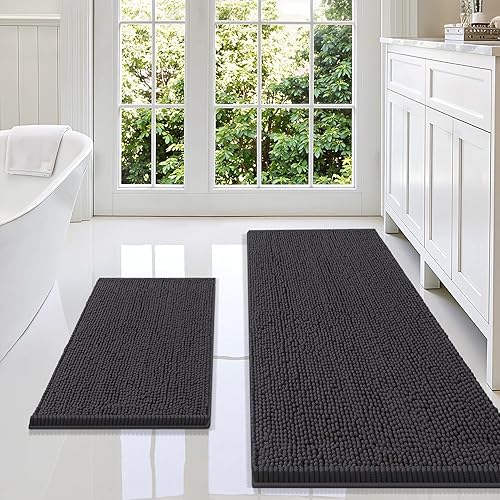 Miniatura 136 de Smiry - Juego de alfombras de baño de 2 piezas, suaves, absorbentes, de felpilla, lavables a máquina, antideslizantes, para bañera, ducha y piso Gris