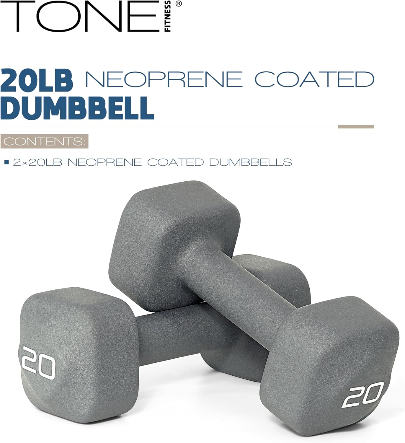 Tone Fitness Neoprene Dumbbell Weight Pairs with Anti-Roll Square Head | Multiple Options