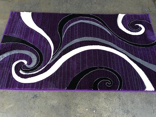 Miniatura 2 de Tapete moderno para puerta, color morado, negro y gris, alfombra de área contemporánea Swirl Contempo 344 (2 pies x 3 pies 4 pulgadas)