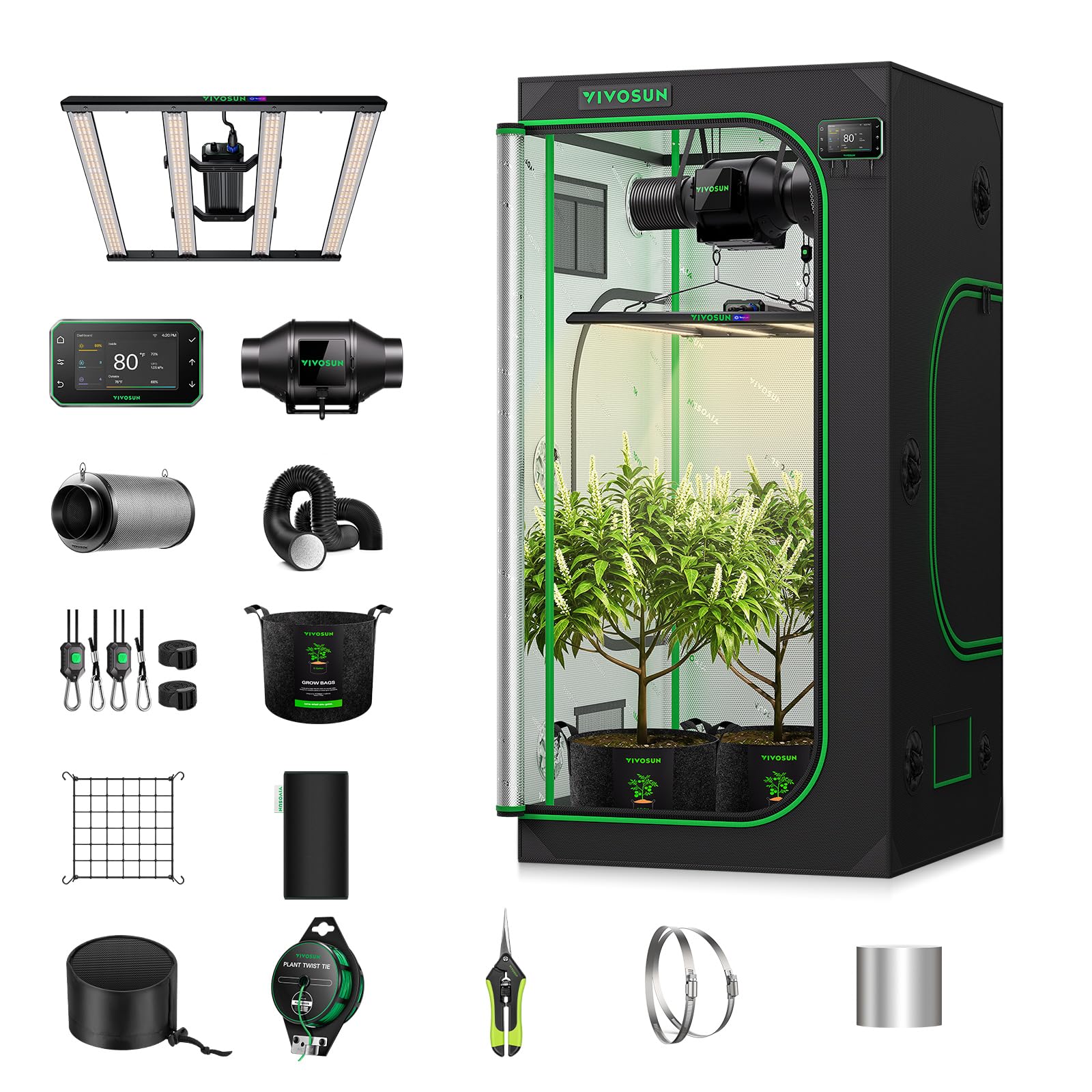 VIVOSUN 3x3 Grow Tent Kit 320W Bar Lumalight E42A+ Smart Control System