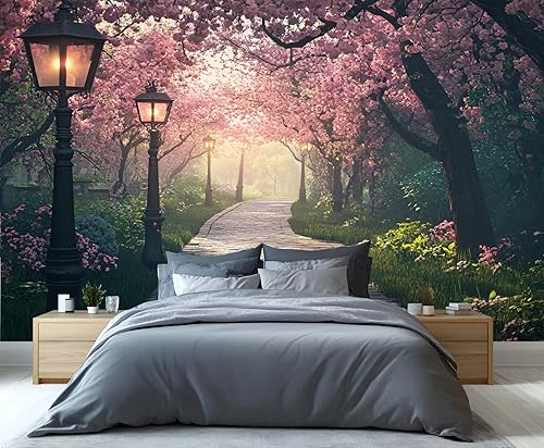 Miniatura 8 de Mural de pared 3D de pintura al óleo para jardín, mural de pared 3D de jardín de cabaña europea, mural de papel tapiz de bosque que explota de Fondo