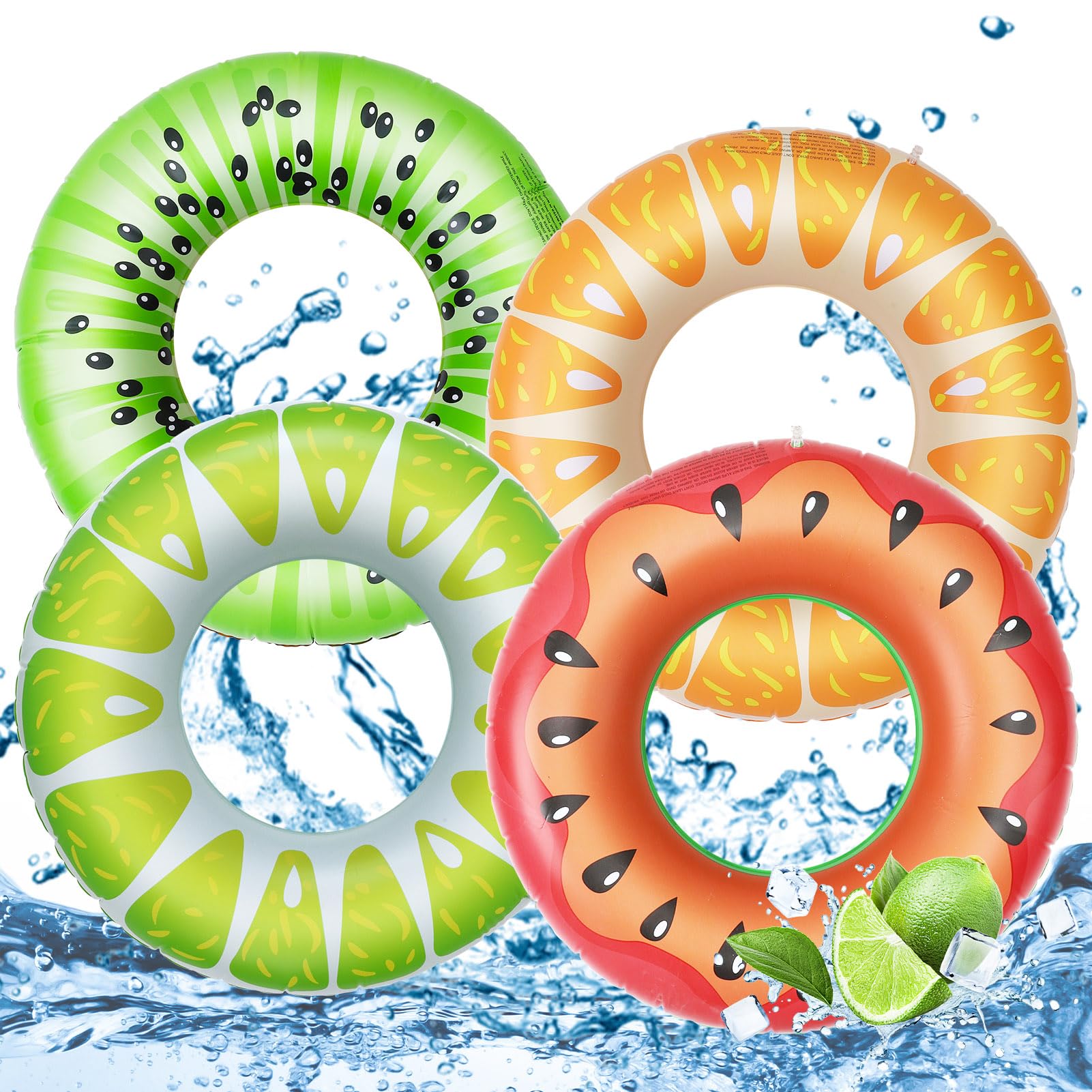4 Pcs Inflatable Pool Floats for Kids Adults Fruit Swimming Rings 30 Inch Fruits Pool Floaties Rings Tube Toys
