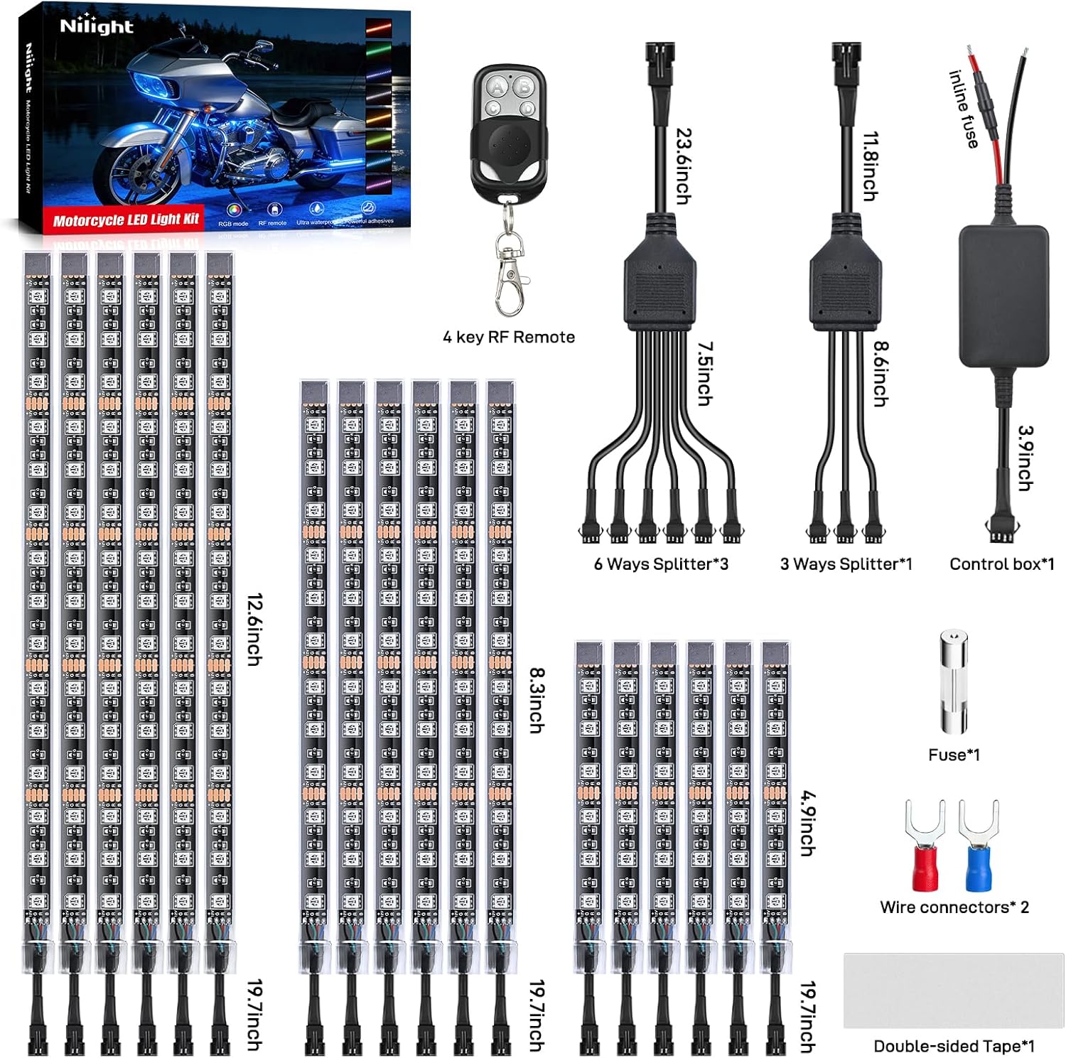 Nilight 18PCS Motorcycle RGB Led Light Kit Waterproof Multi Color Atmosphere Neon Accent Lights Lamp with RF Wireless Remote for Harley Davidson Honda Kawasaki Yamaha Suzuki