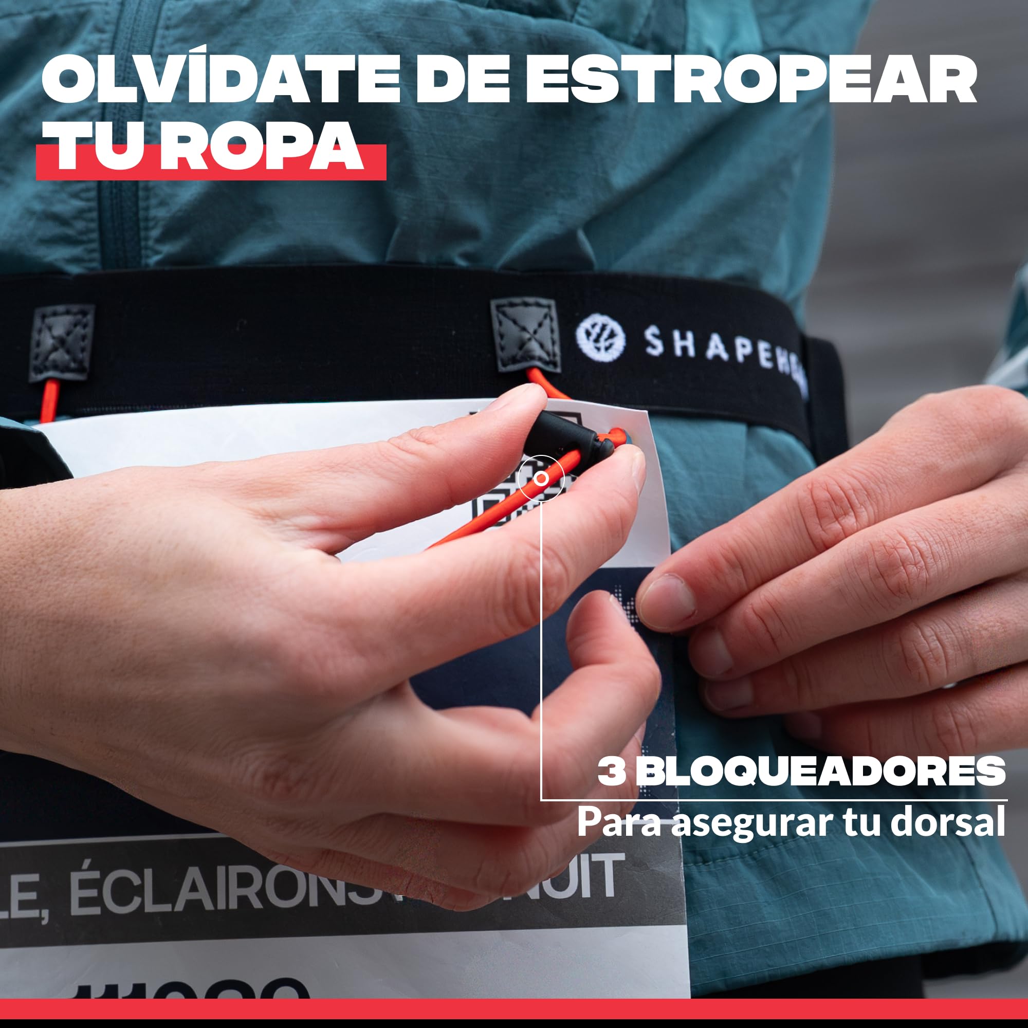 Shapeheart Cinturon Portador Dorsal Running 3 Cordones Ajustables 6 Portadores Geles Gancho Llaves Integrado