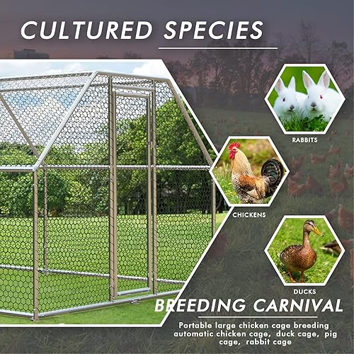 Miniatura 4 de LEMBERI Gallinero de metal grande jaula de alambre galvanizado para aves de corral jaulas de pato para conejos con cubierta impermeable y