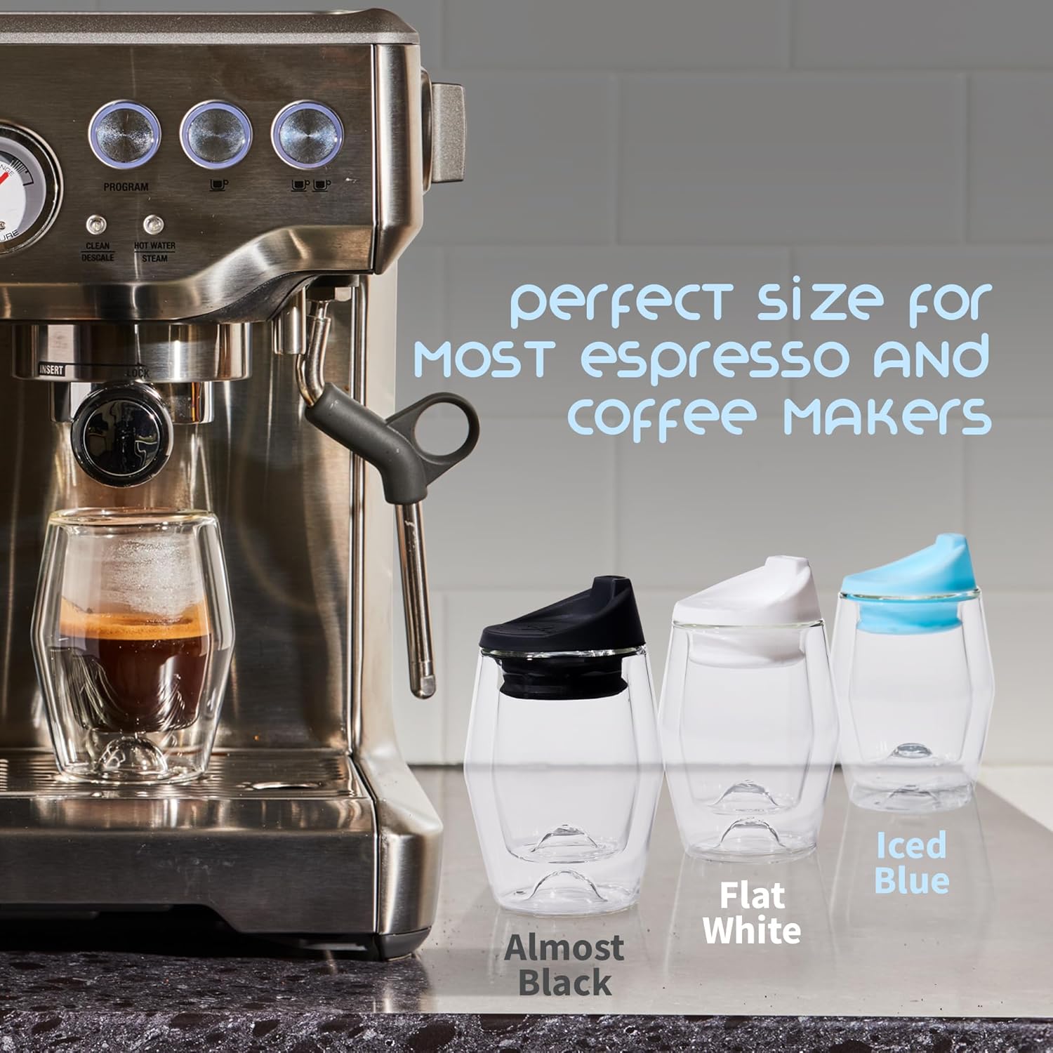 To-Go Espresso Glass Travel Mug with Lid, Reusable Double Wall Glass Tumbler, Fits Most Coffee Makers & Cupholders for Your Car, Gifts for Coffee Lovers, 4.5 oz Cortado Cup, Almost Black - Image 5