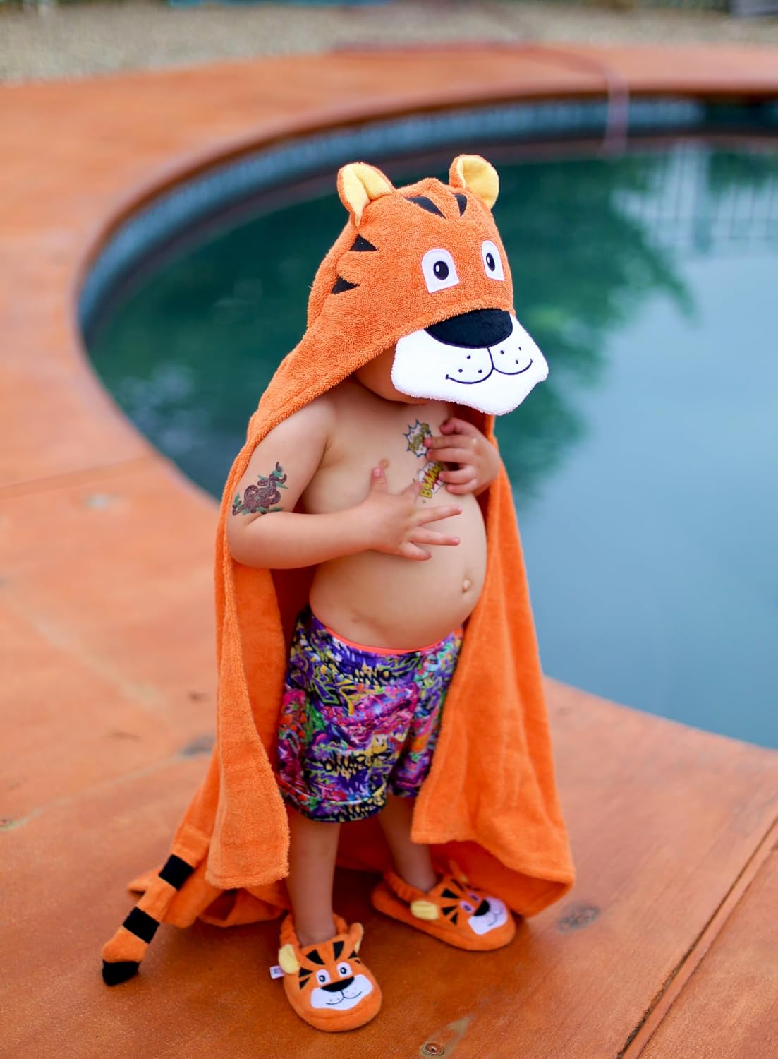 Hooded Baby Towel for Kids 2-8 | Large 100% Cotton Baby Towel for Girls or Boys in Orange | Unisex Cute Tiger Bath Towels for Babies and Toddlers