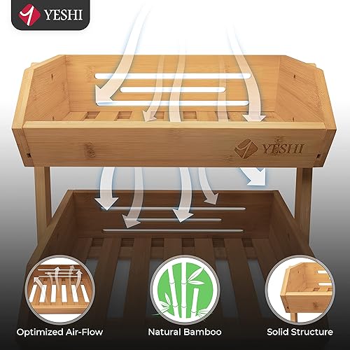 Miniatura 7 de YESHI Cesta de frutas de bambú para encimera de cocina, soporte de frutas de 2 niveles de 11 pulgadas de alto para almacenamiento de frutas y