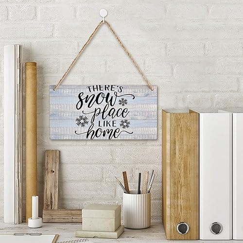 Miniatura 2 de Letrero colgante para puerta con texto en inglés "There's Snow Place Like Home There Snow Place Like Wood" para decoración de pared de madera, placa