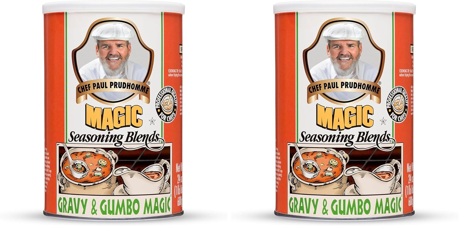 Chef Paul Magic Seasoning Blends Gravy & Gumbo Magic | Authentic Gumbo Mix | Seasonings and Spices for Cooking Beef, Chicken & Seafood | Gravy Mix & Thickening Agent | 24 oz Canister (Pack of 2)